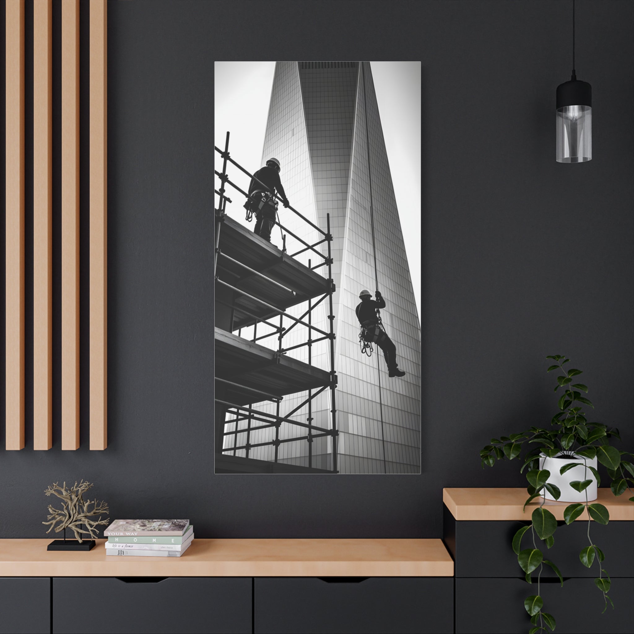 Construction Workers on Scaffolding Matte Stretched Canvas Print 2