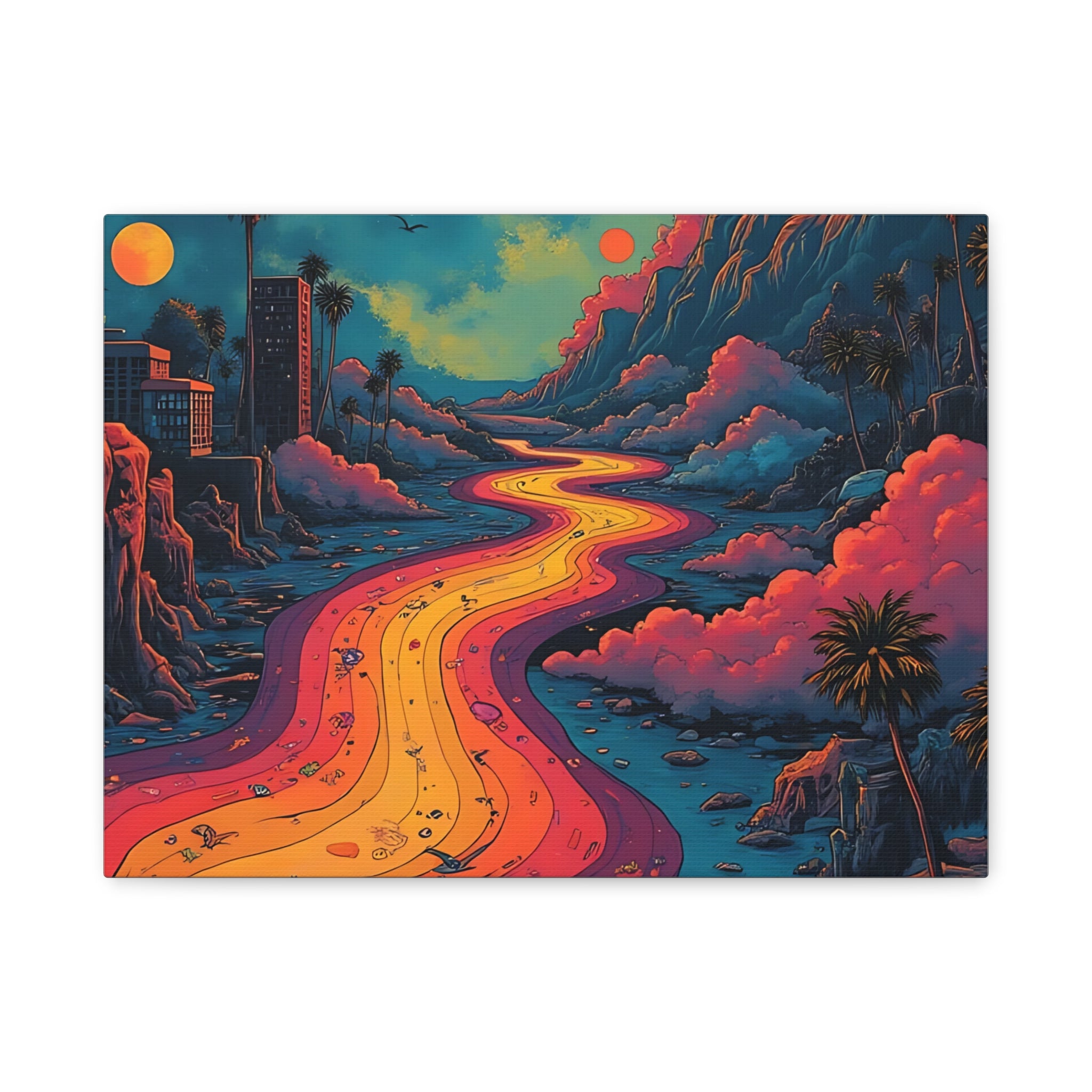 Vibrant Retro Landscape Canvas Print - Bohemian Wall Art