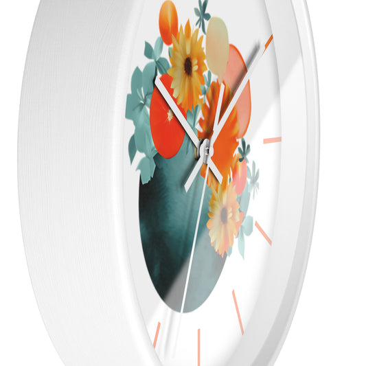 Wall Clock, with Abstract Art, Turquoise Orange