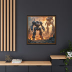 Framed Matte Canvas - Giant Mech Battle Scene Wall Art