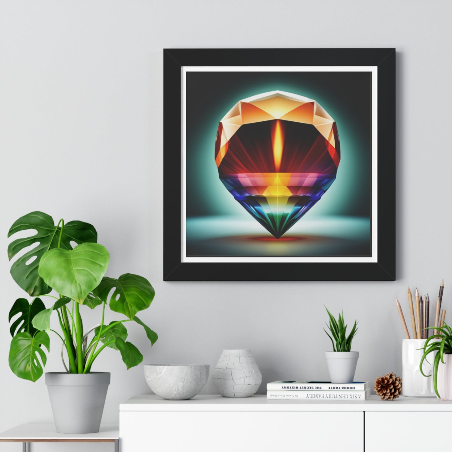 Framed Poster Candle in a Gem Photorealistic AI Image White Frame