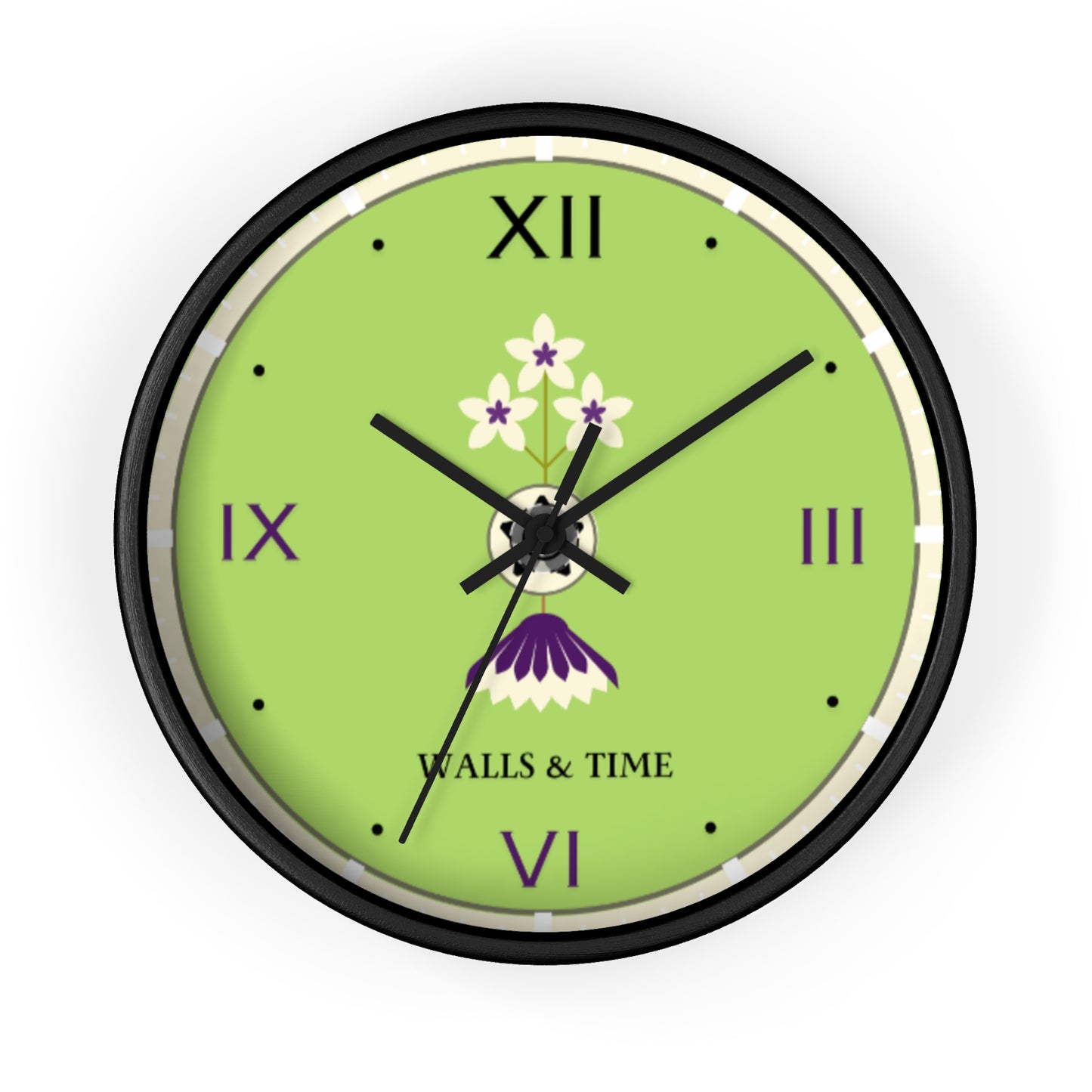 Decorative Silent Wall Clock, Light Green, Floral