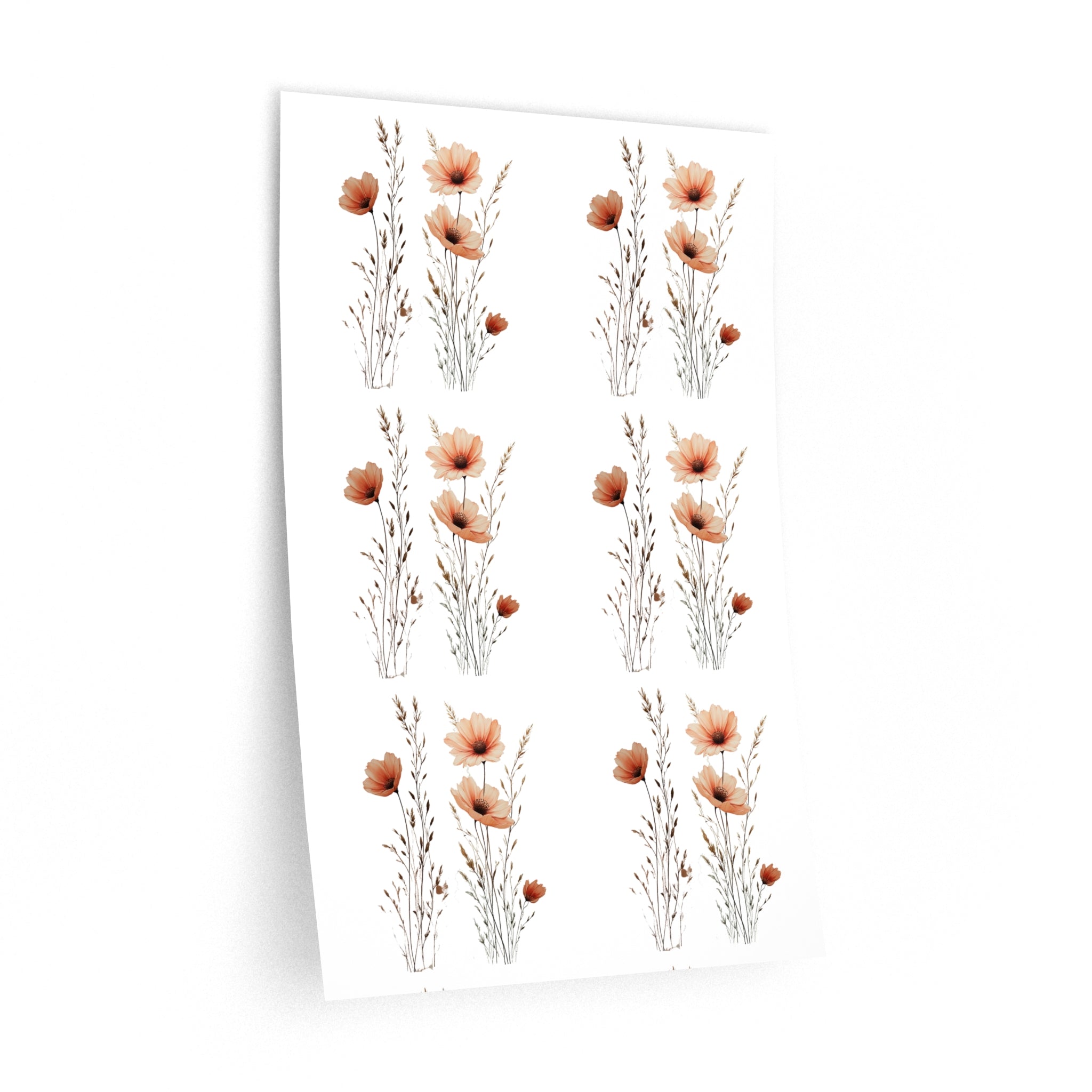 Floral Poppy Wall Decals — Neutral Watercolor Wildflower Stickers for Nursery, Bedroom & Living Room Decor