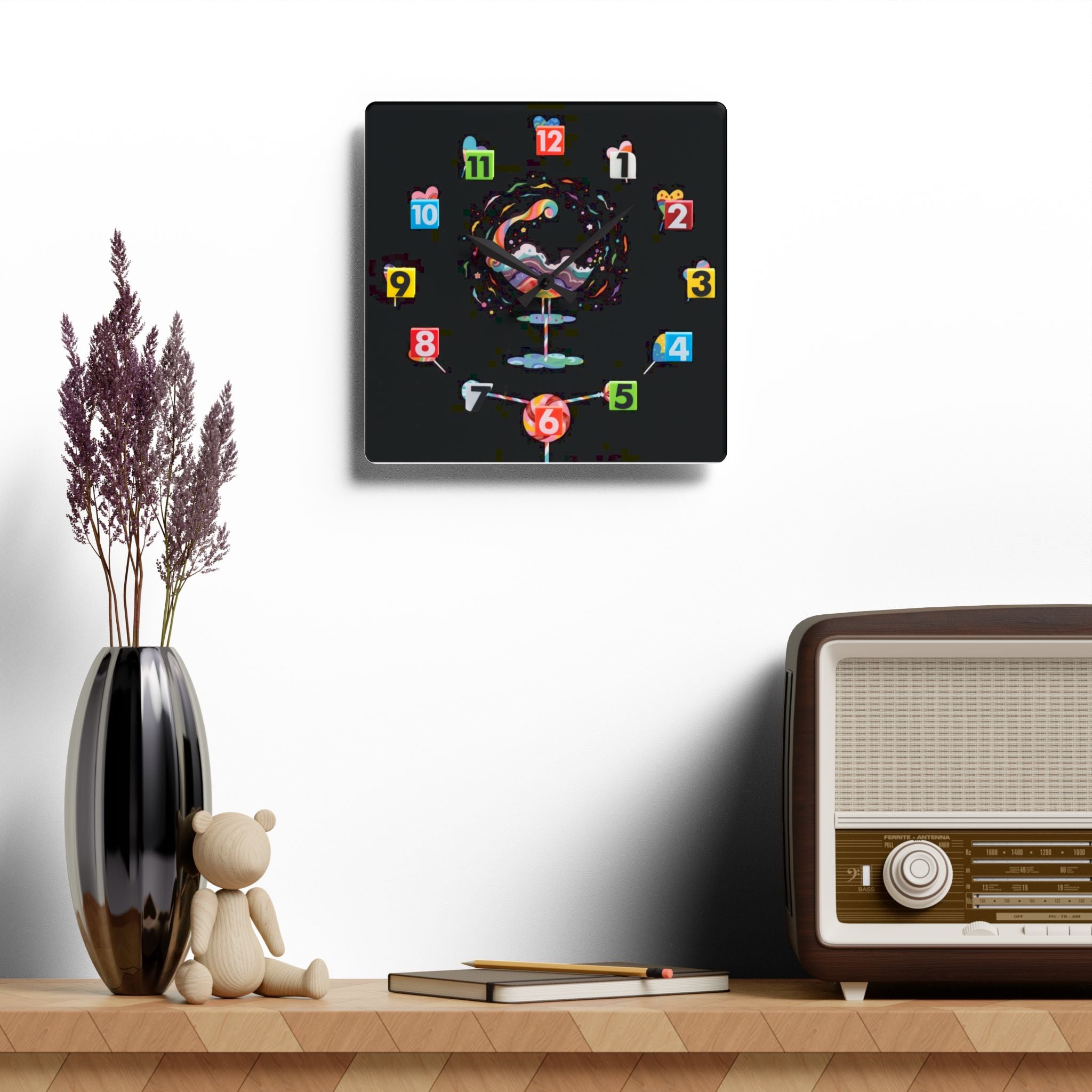 Cosmic Splash Acrylic Wall Clock — Colorful Numbered Modern Art Clock