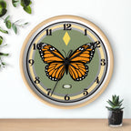Silent Butterfly Wall Clock in Olive Green