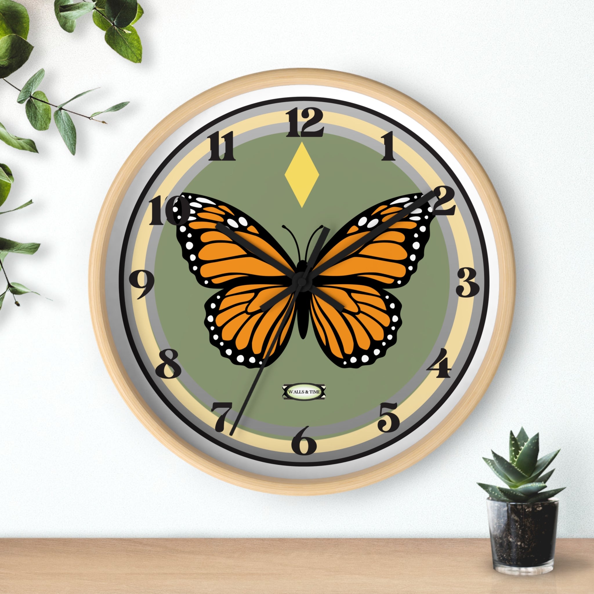 Silent Butterfly Wall Clock in Olive Green