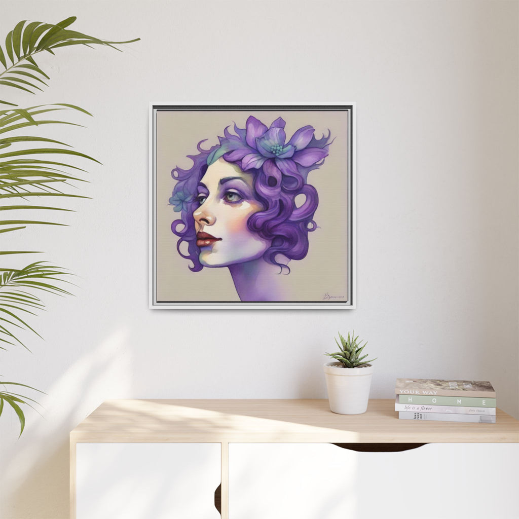 Purple Floral Portrait Matte Canvas Framed Wall Art