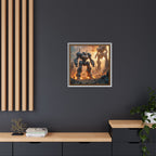 Framed Matte Canvas - Giant Mech Battle Scene Wall Art