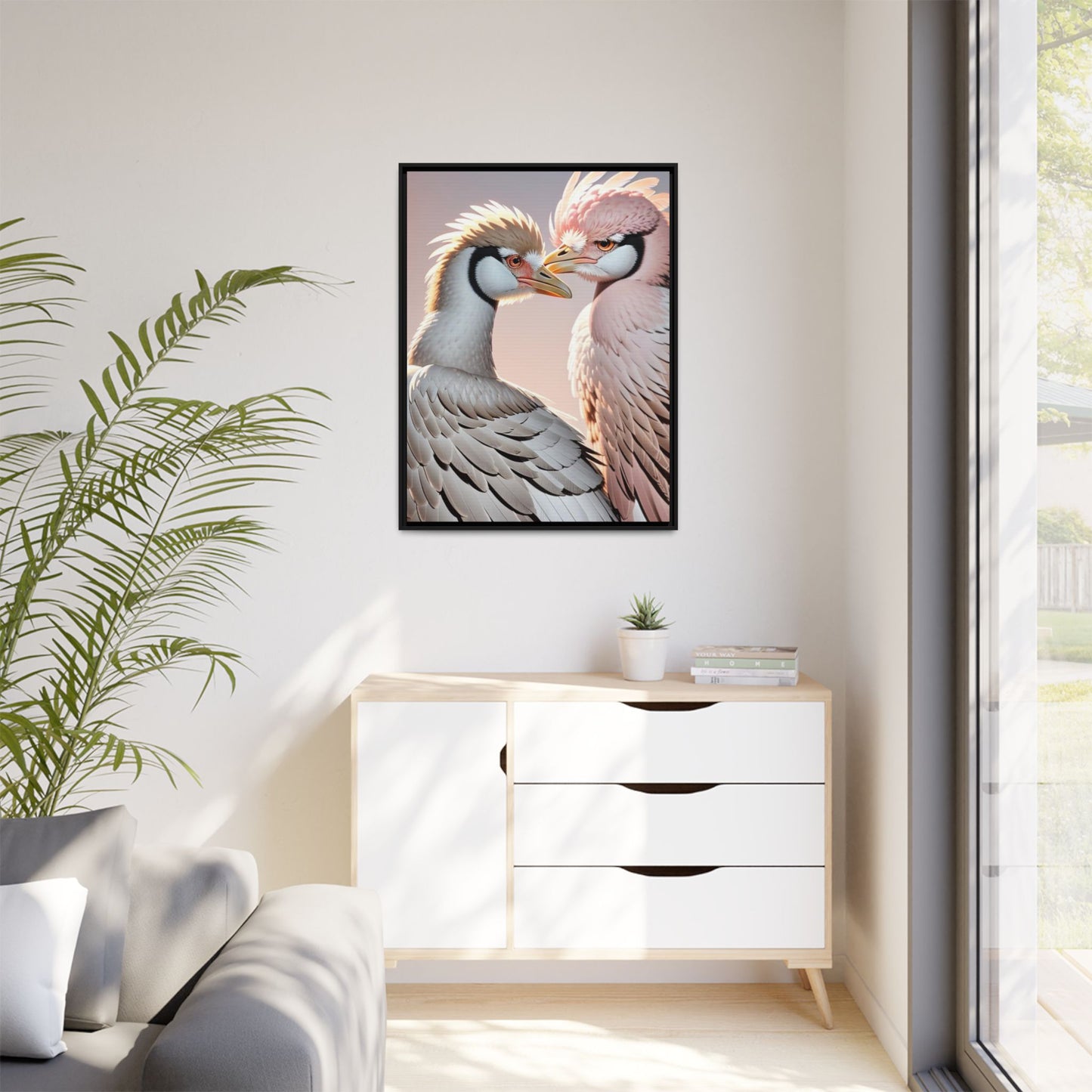 Framed Canvas Art Print - Ostrich Love