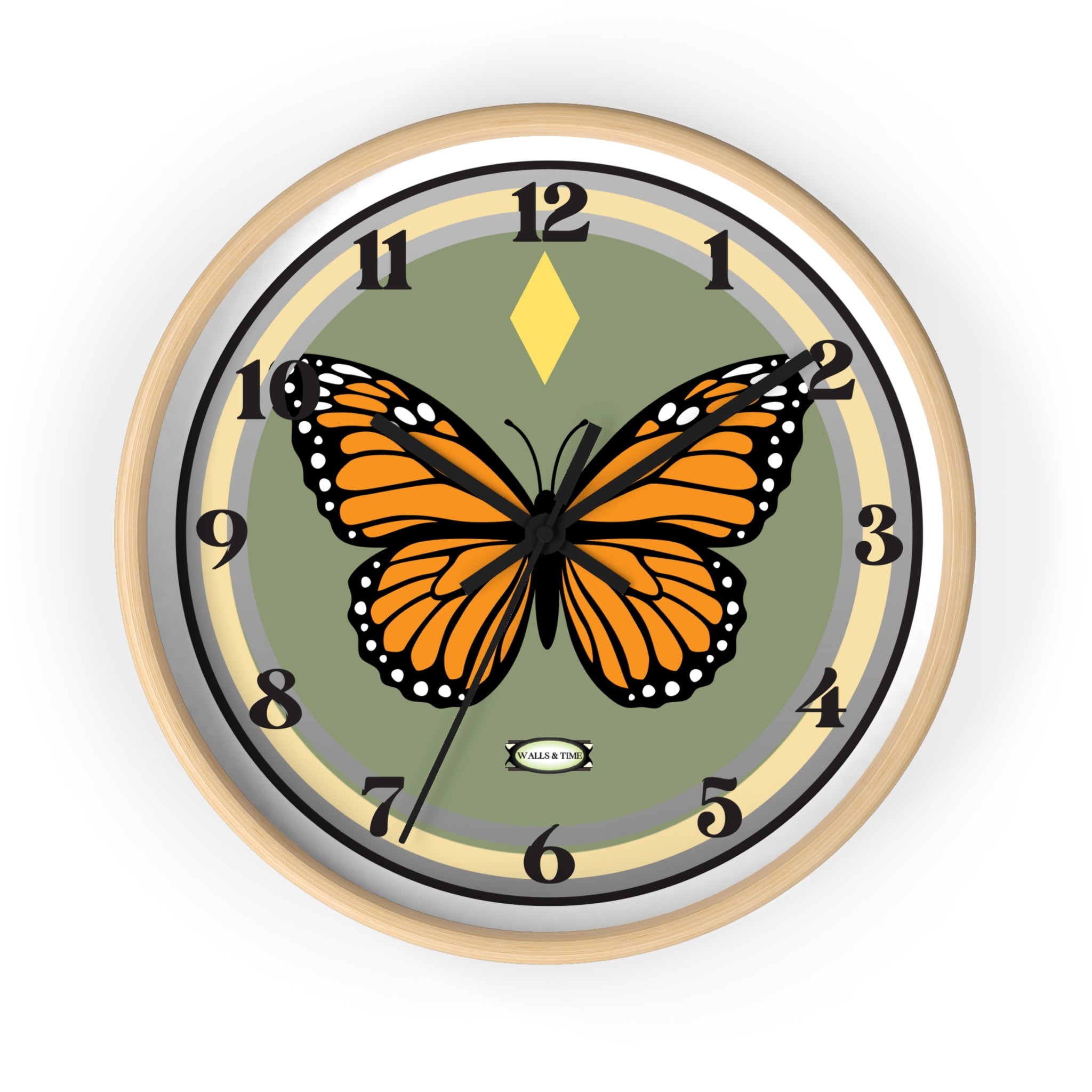 Silent Butterfly Wall Clock in Olive Green
