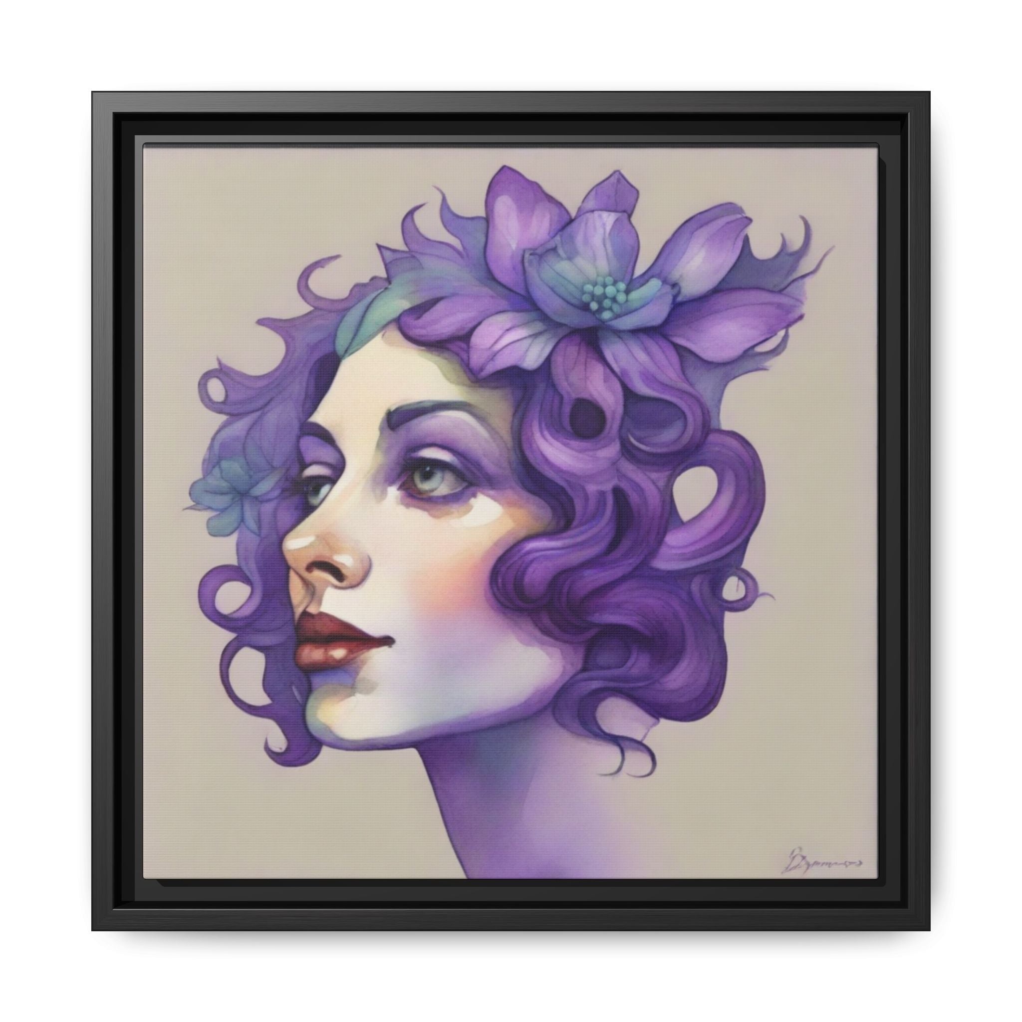 Purple Floral Portrait Matte Canvas Framed Wall Art