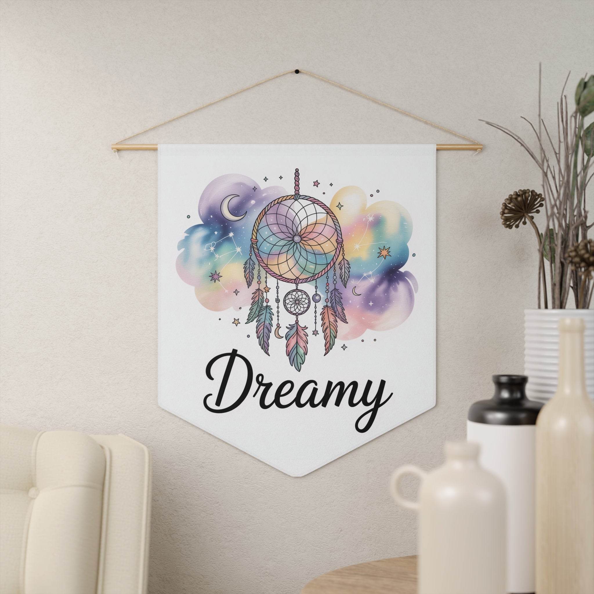 Dreamy dreamcatcher Pennant Wall Banner — Calming Sky Quote Decor for Bedroom & Nursery