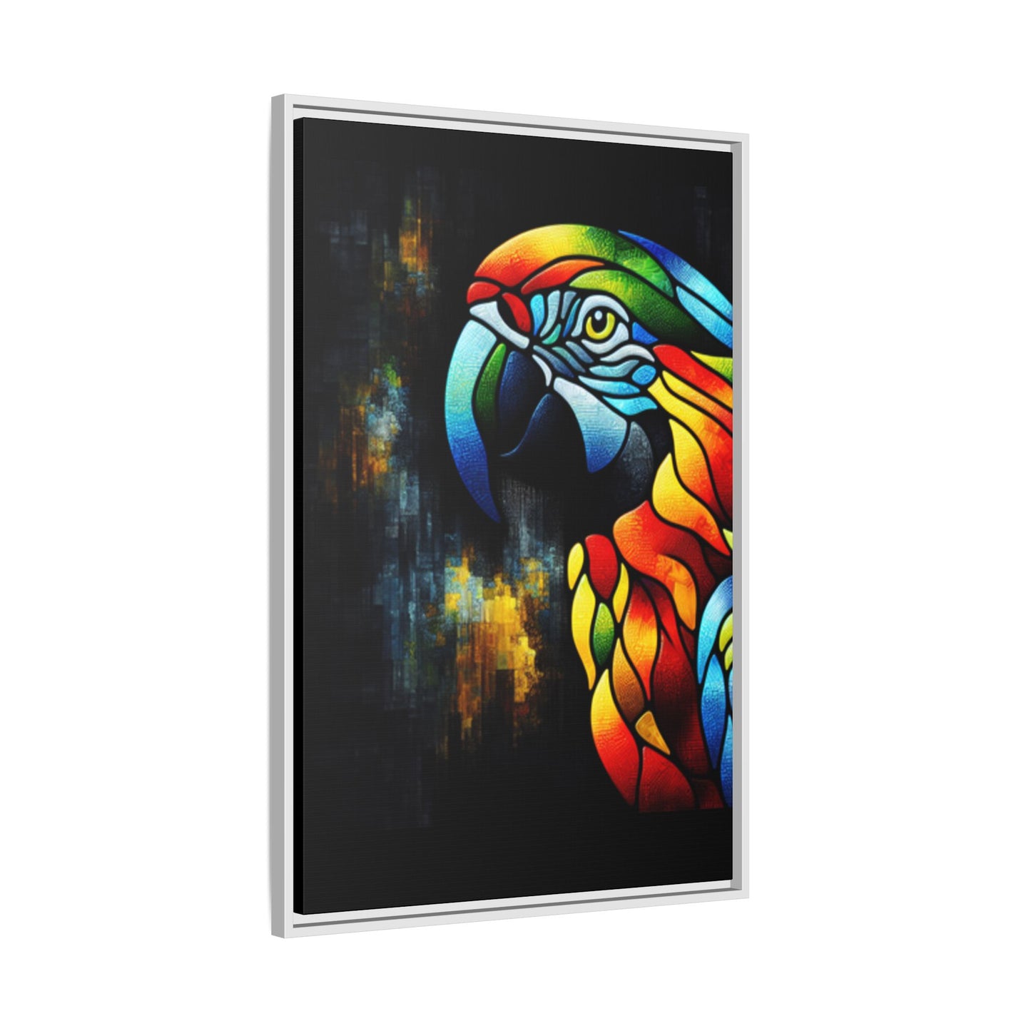 Framed Canvas Art Print, Regal and Rustic Parrot, Mosaic Style Art