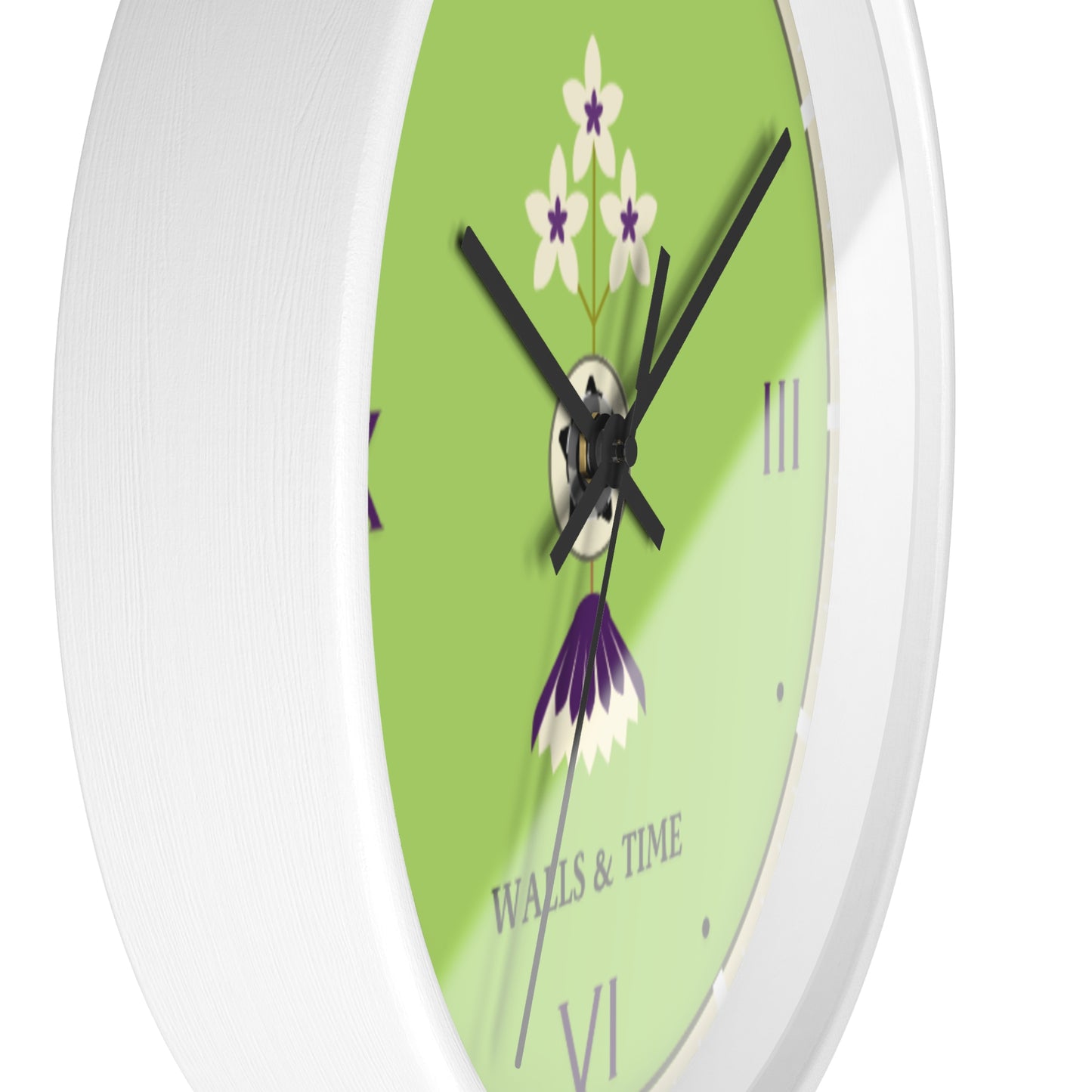 Decorative Silent Wall Clock, Light Green, Floral