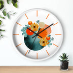 Wall Clock, with Abstract Art, Turquoise Orange