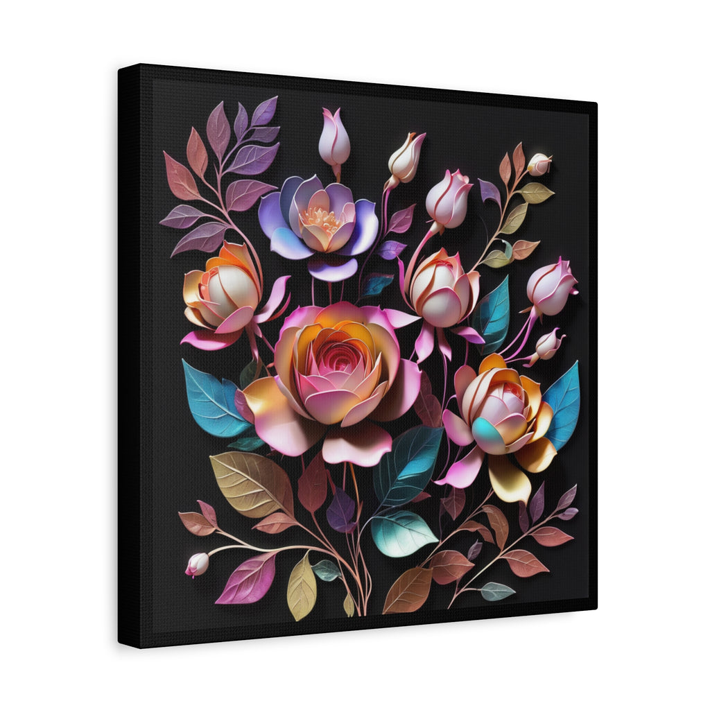 Floral 3D Wall Art Canvas - Elegant Moody Rose Design for Home Decor