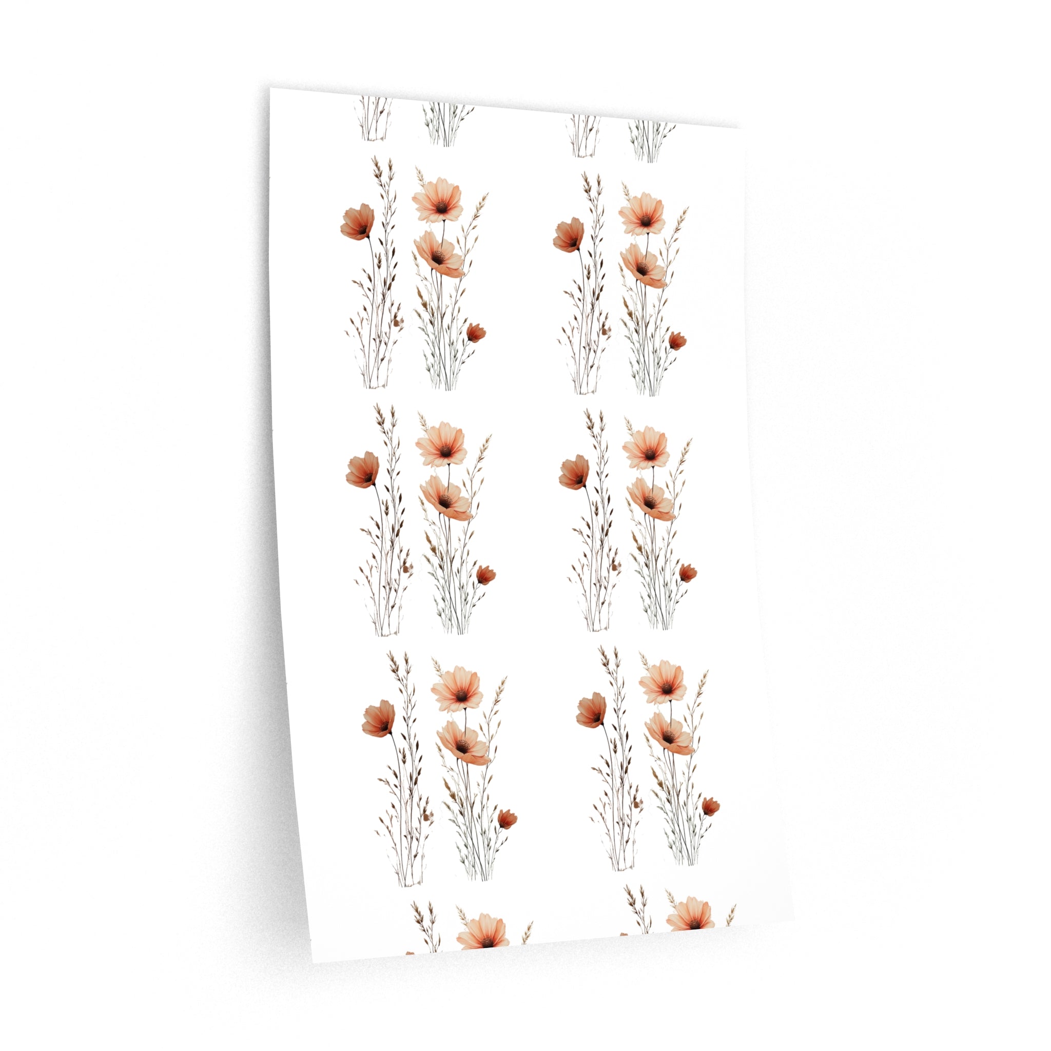 Floral Poppy Wall Decals — Neutral Watercolor Wildflower Stickers for Nursery, Bedroom & Living Room Decor