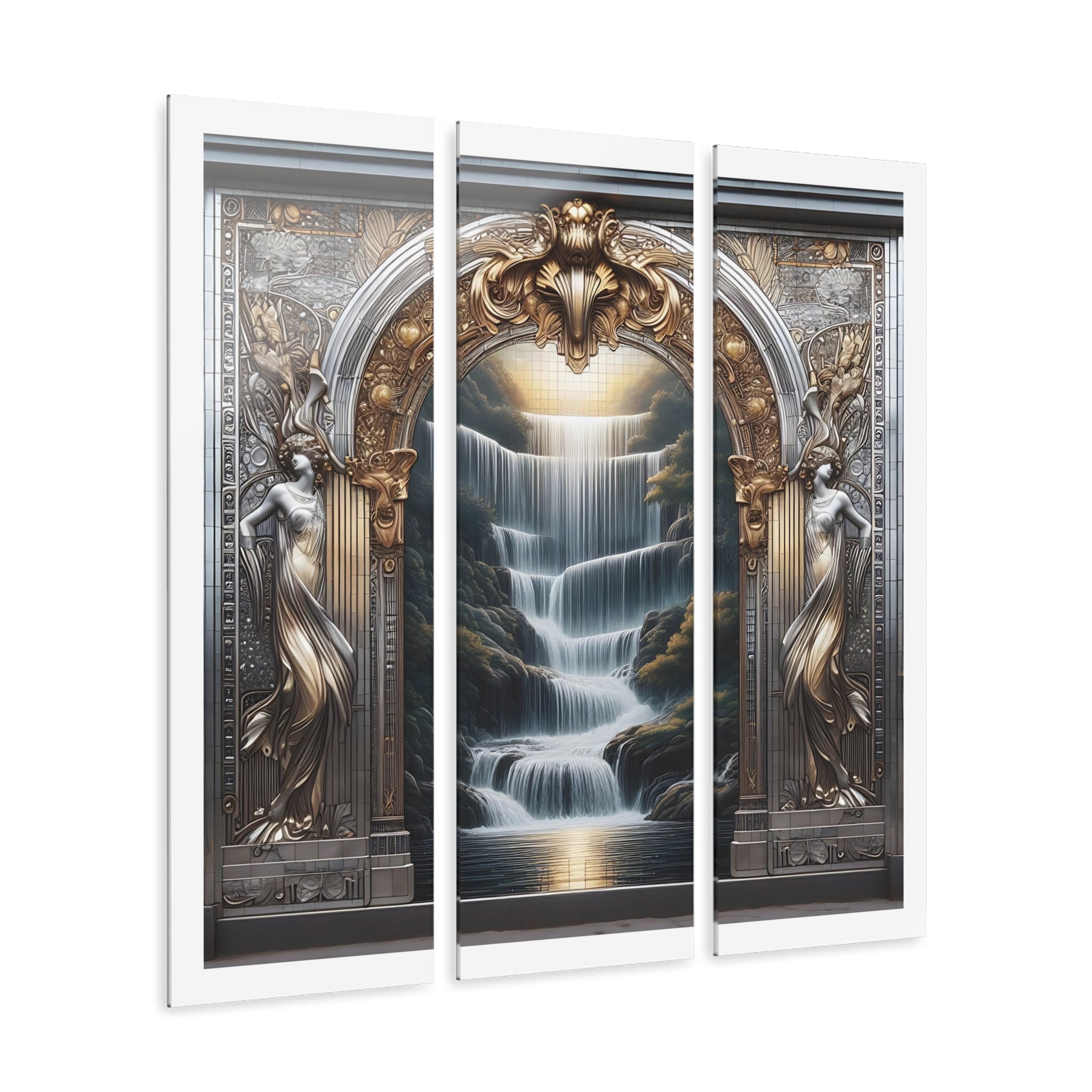 Ancient Waterfalls Acrylic Prints Triptych Decor (Set of 3) Floating Wall Art