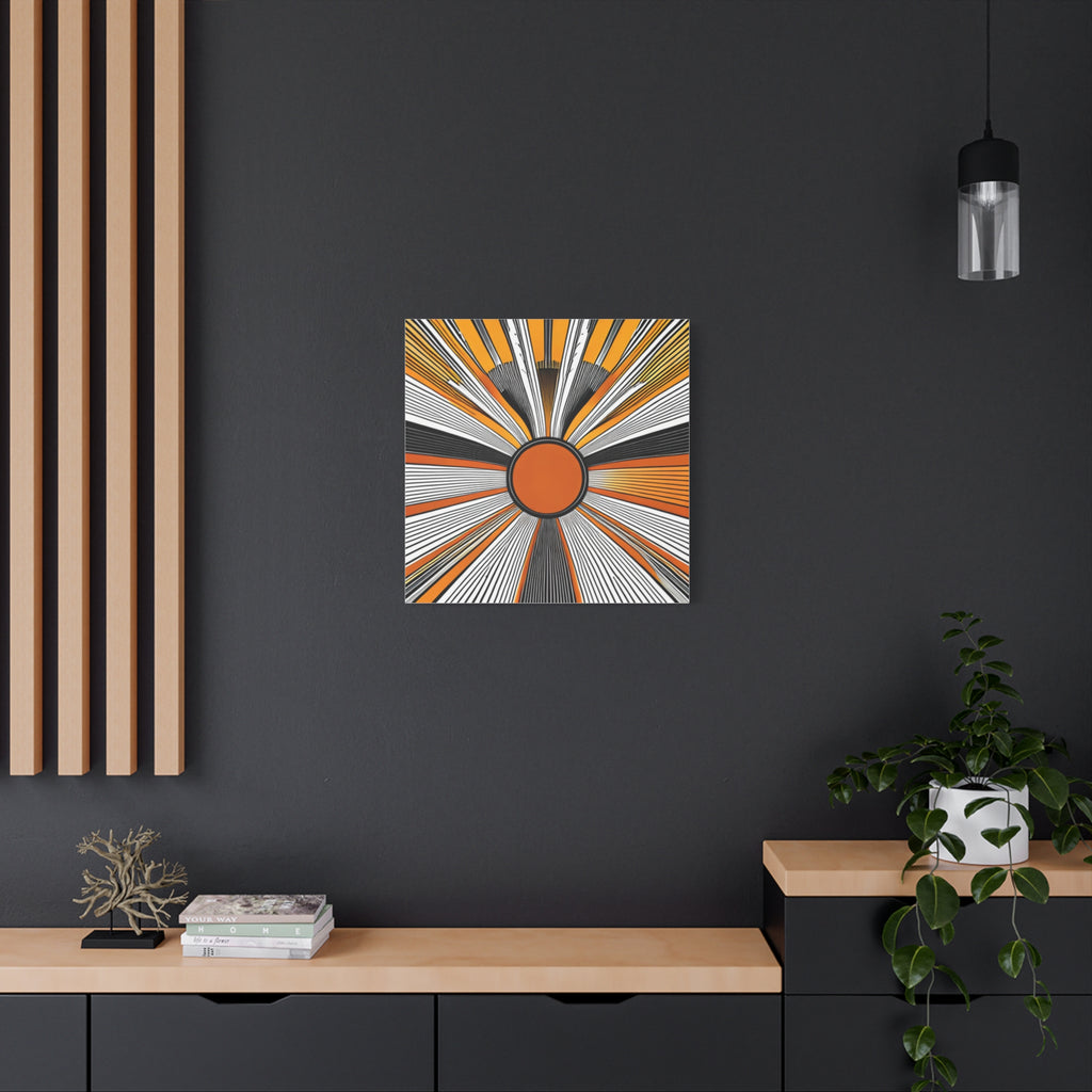 Sunburst Abstract Canvas Art — Orange Black Radiant Wall Decor