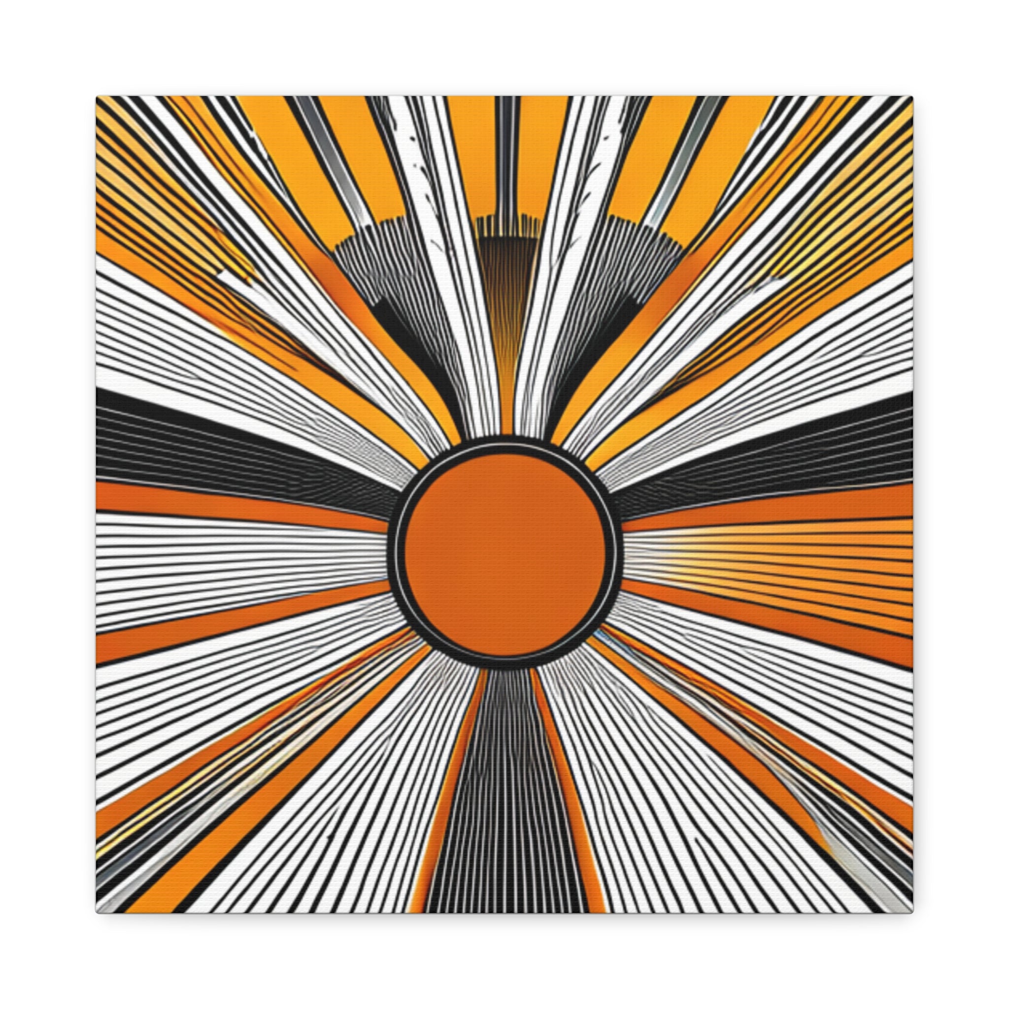 Sunburst Abstract Canvas Art — Orange Black Radiant Wall Decor