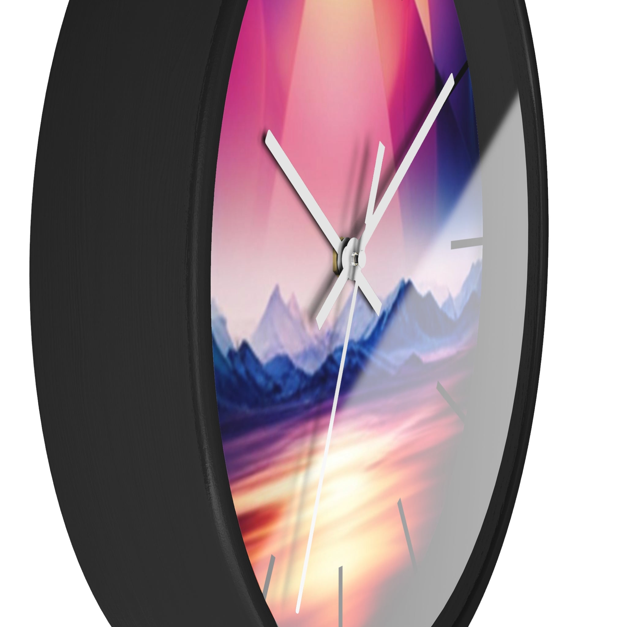 Gemstone Landscape Wall Clock, Round Silent Black Clock, Home Decor, Office Decor, Nature Lover Gift, Unique Clock Gift