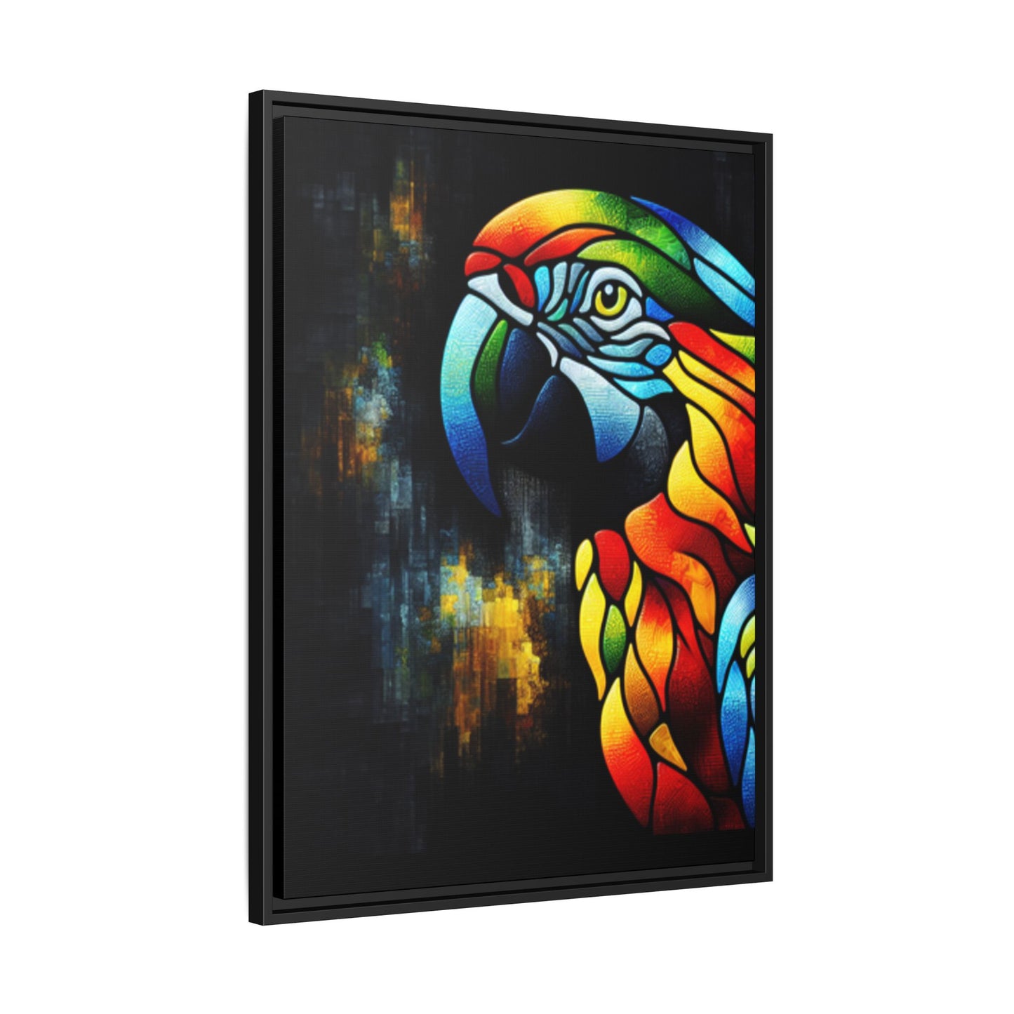 Framed Canvas Art Print, Regal and Rustic Parrot, Mosaic Style Art