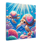 Sea Turtle Canvas Wall Art — Colorful Heart Shells Ocean Print