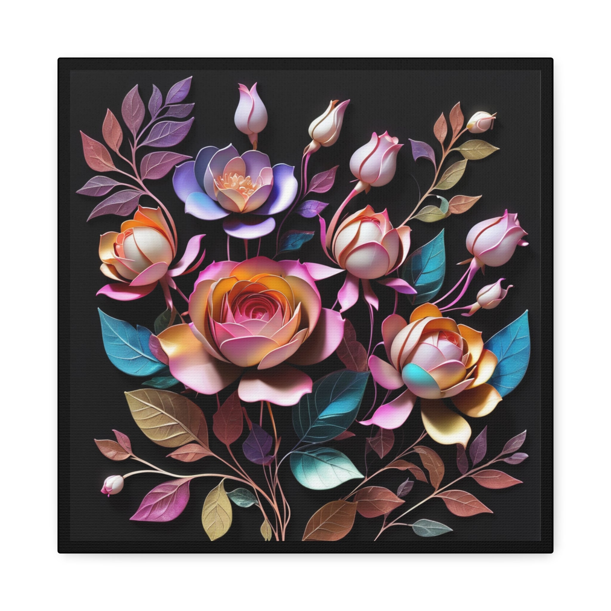 Floral 3D Wall Art Canvas - Elegant Moody Rose Design for Home Decor