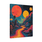Psychedelic Sunset River Canvas Wall Art — Vibrant Retro Landscape Matte Stretched Print