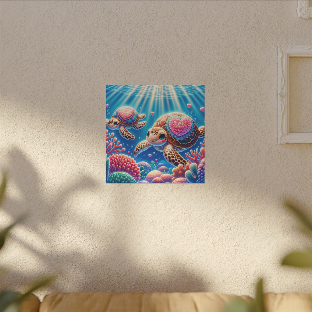 Sea Turtle Canvas Wall Art — Colorful Heart Shells Ocean Print