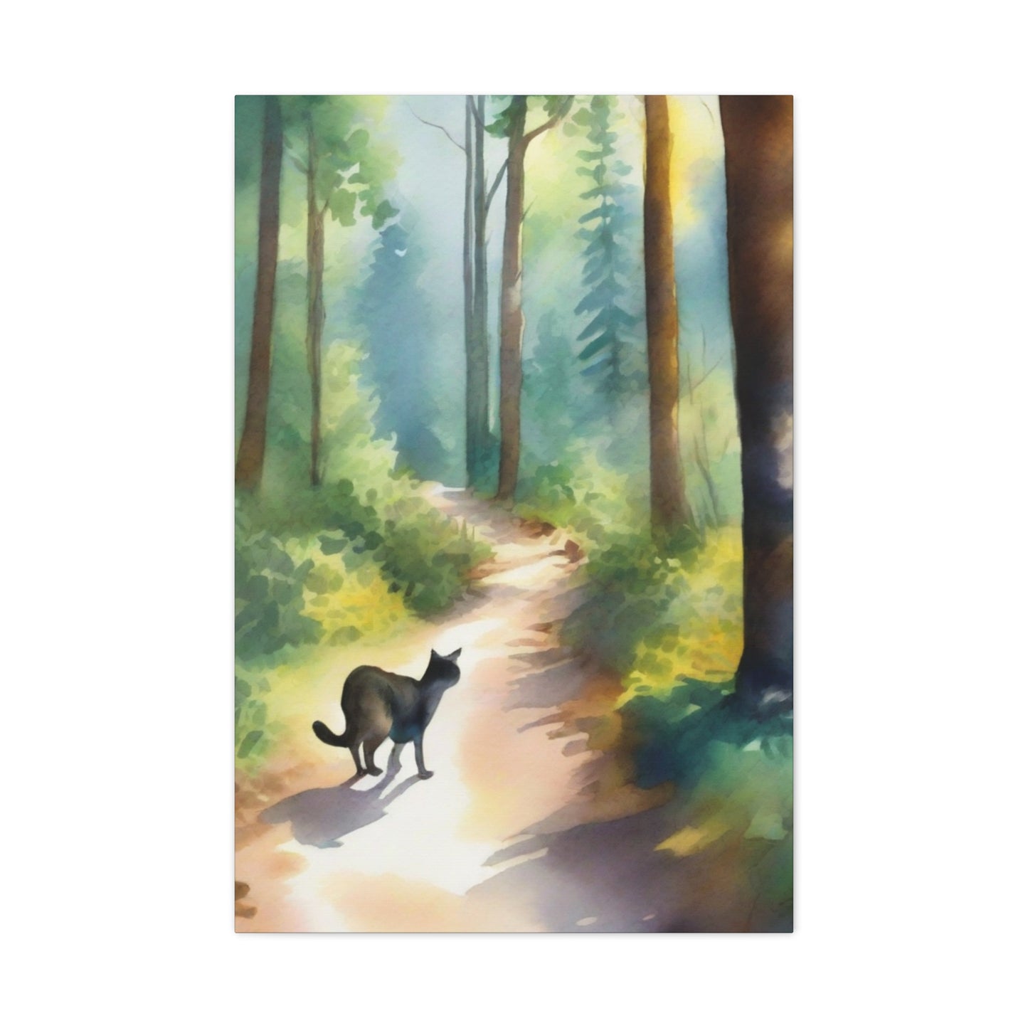 Watercolour Digital Painting on Canvas, Art Print, Just a Cat Walking Along on the Trail, in my Backyard