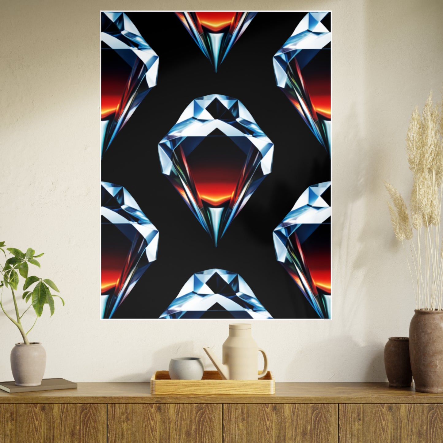 Large Unframed Satin Posters, Diamond and Fire Collage Photorealistic Digital Art