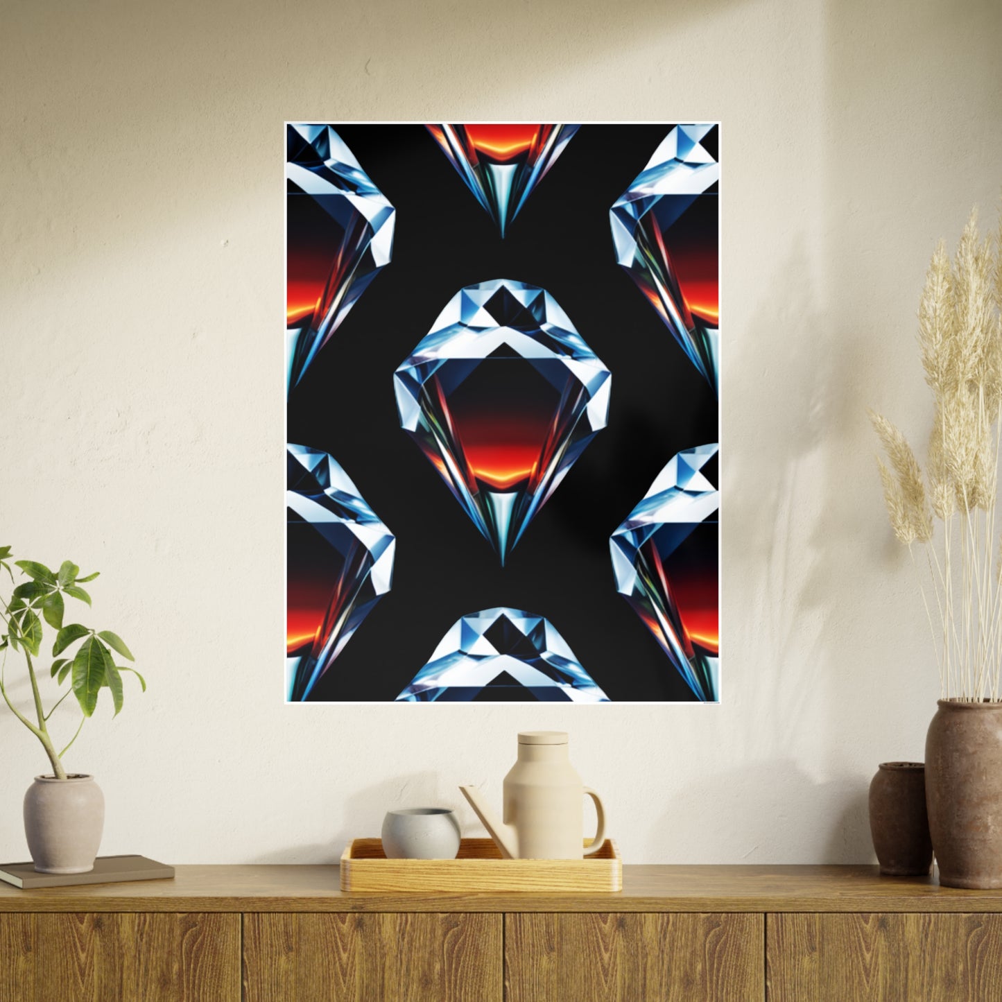 Large Unframed Satin Posters, Diamond and Fire Collage Photorealistic Digital Art