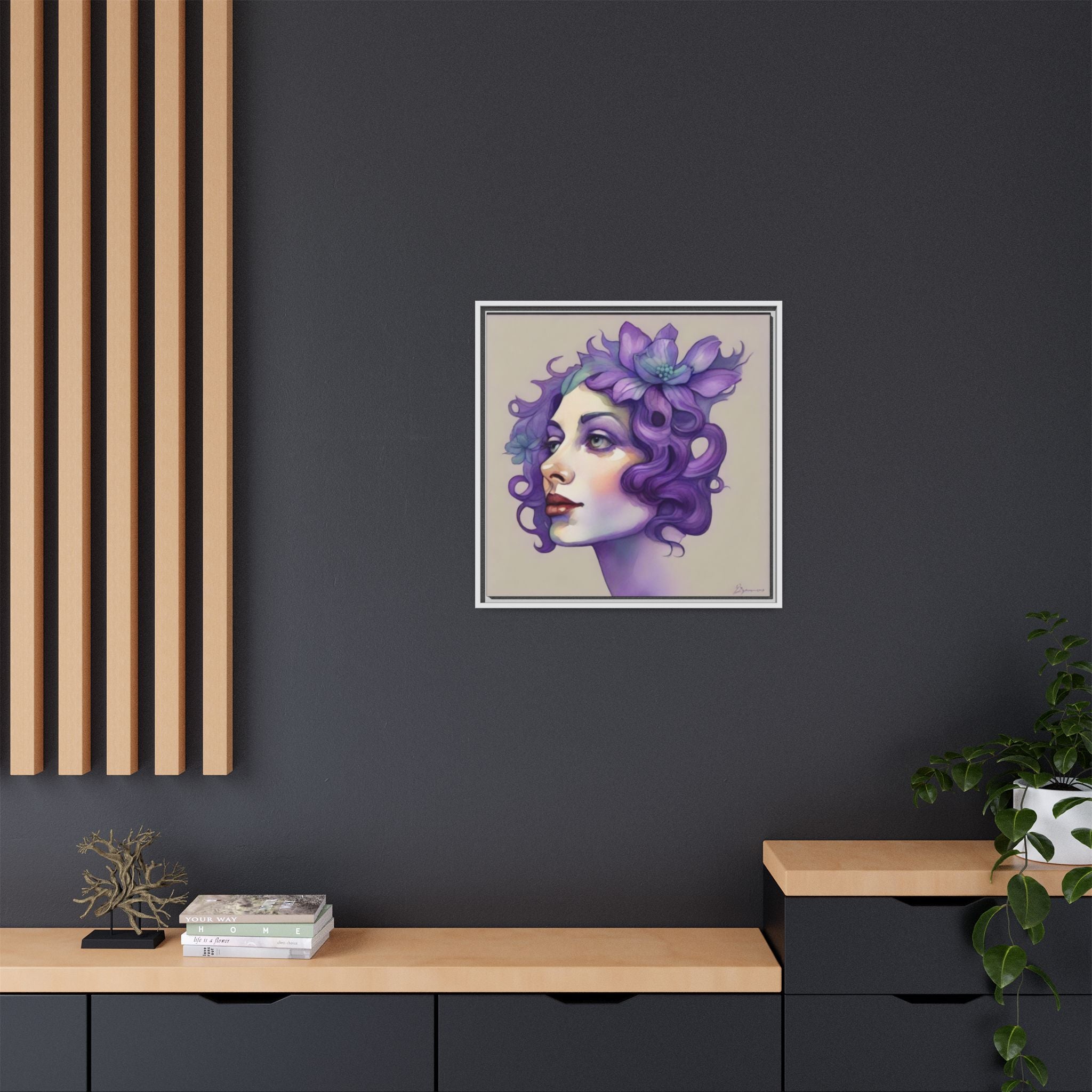 Purple Floral Portrait Matte Canvas Framed Wall Art