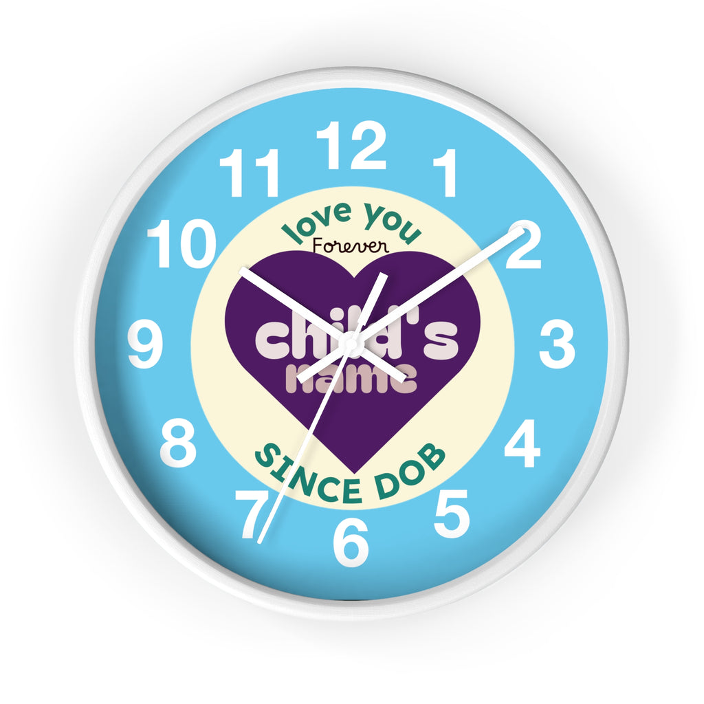 Personalized Purple Heart Wall Clock — "Love You Forever" Nursery Clock with Name & Birth Year