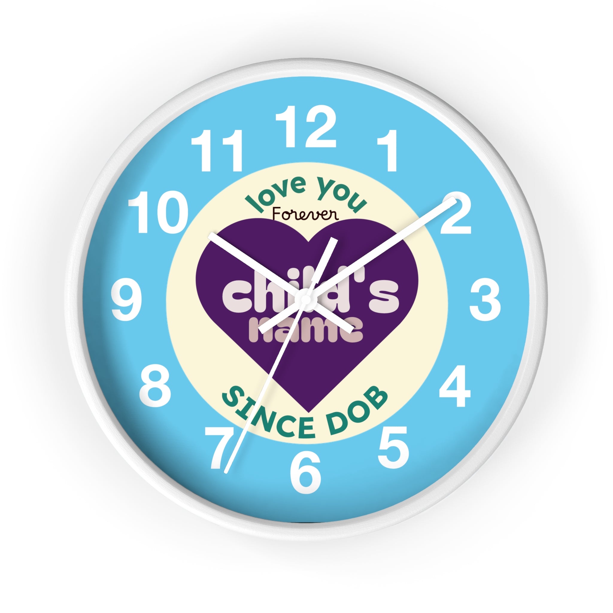 Personalized Purple Heart Wall Clock — "Love You Forever" Nursery Clock with Name & Birth Year