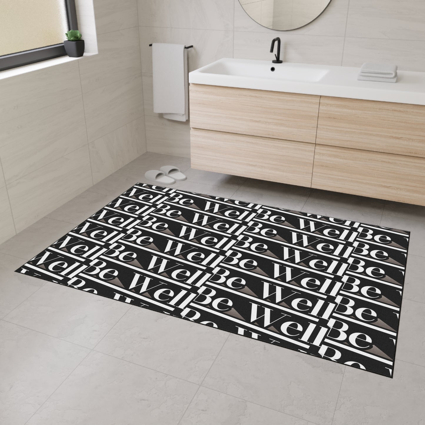 Bathroom Mat Words 'Be Well', Patterned