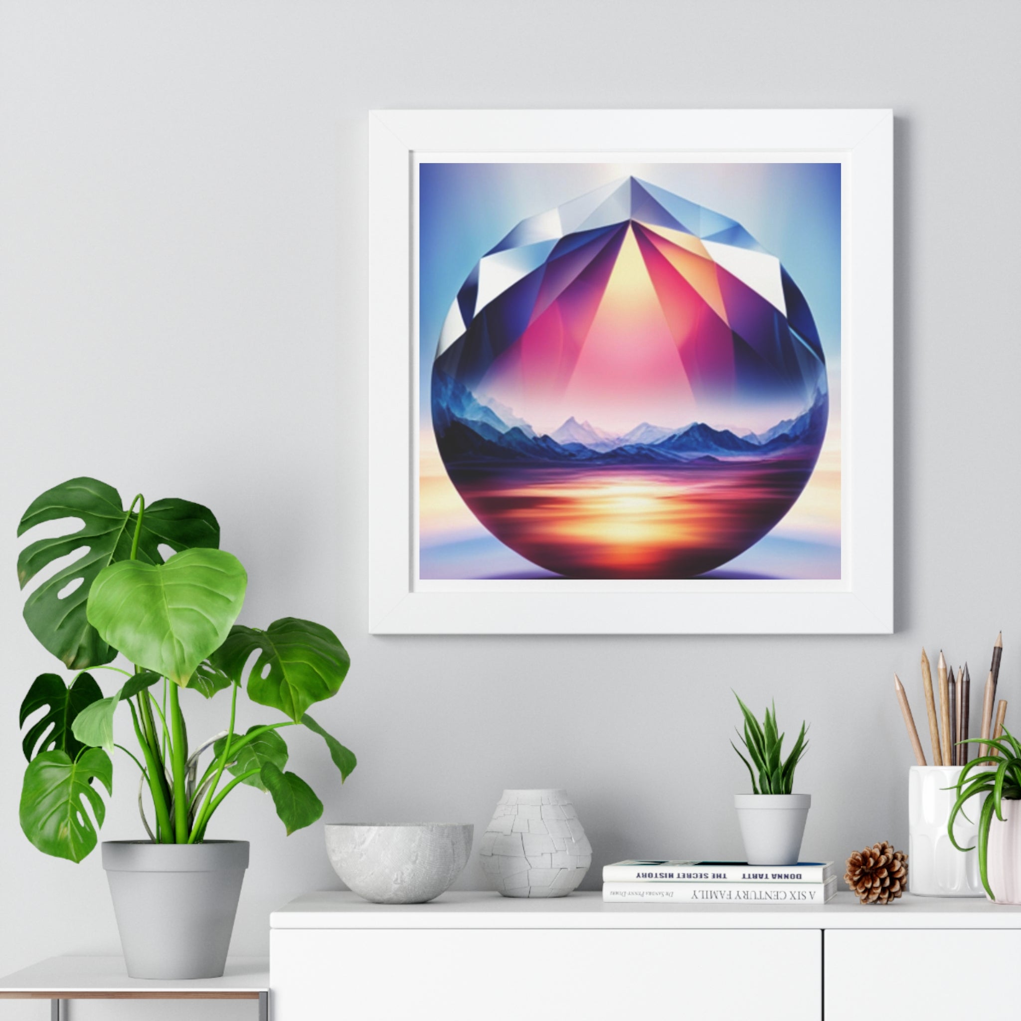 Framed Poster - Landscape Image Faceted Jewel Design