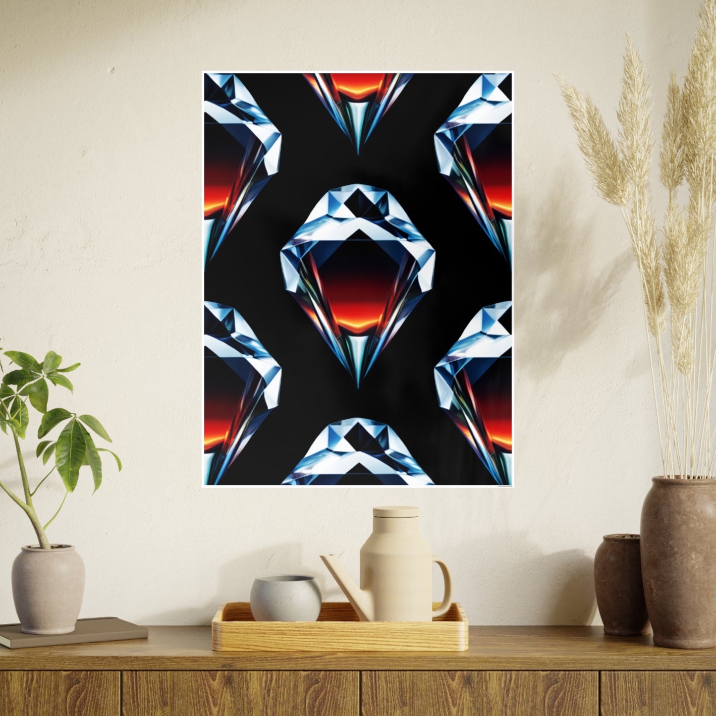 Large Unframed Satin Posters, Diamond and Fire Collage Photorealistic Digital Art