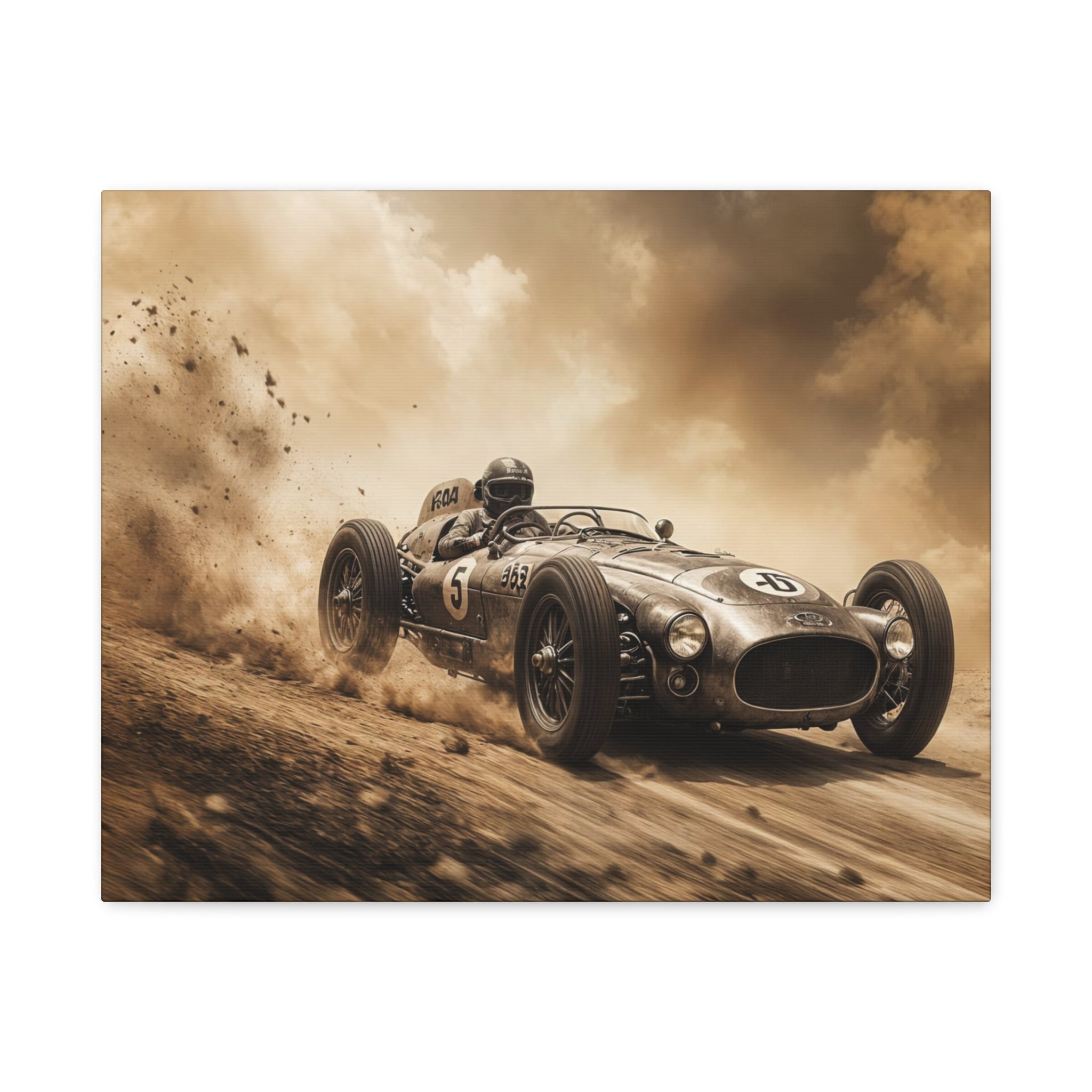 Vintage Racecar Wall Art Canvas – Sepia Classic Motorsport Print