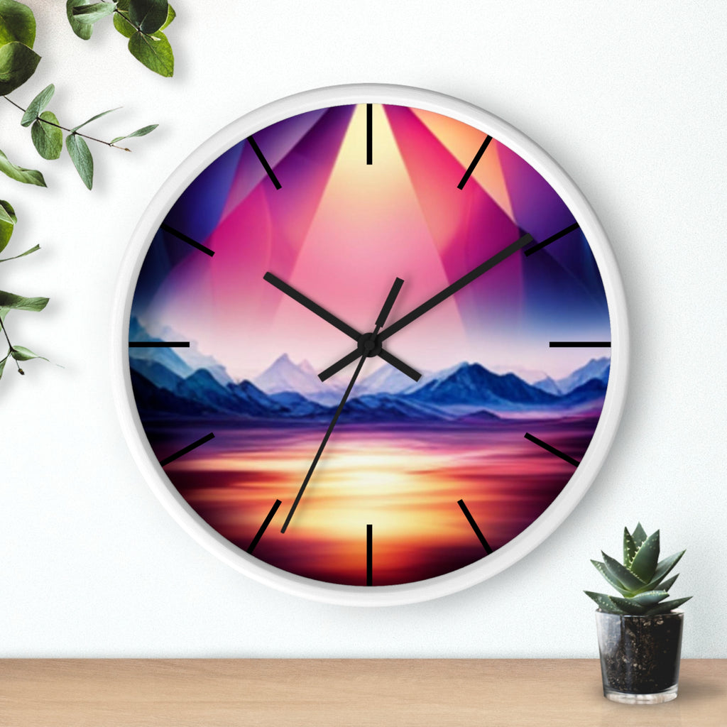 Gemstone Landscape Wall Clock, Round Silent Black Clock, Home Decor, Office Decor, Nature Lover Gift, Unique Clock Gift