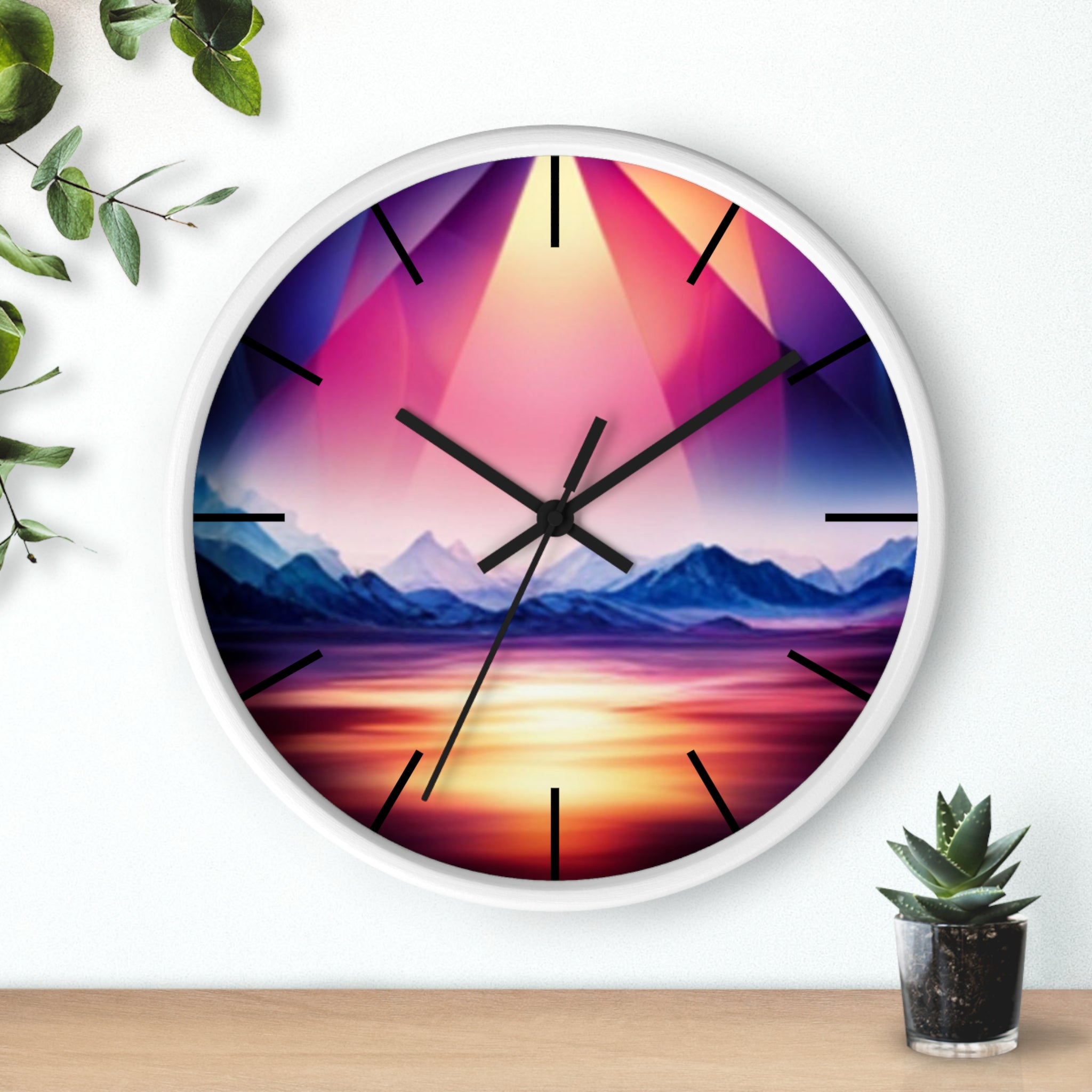 Gemstone Landscape Wall Clock, Round Silent Black Clock, Home Decor, Office Decor, Nature Lover Gift, Unique Clock Gift