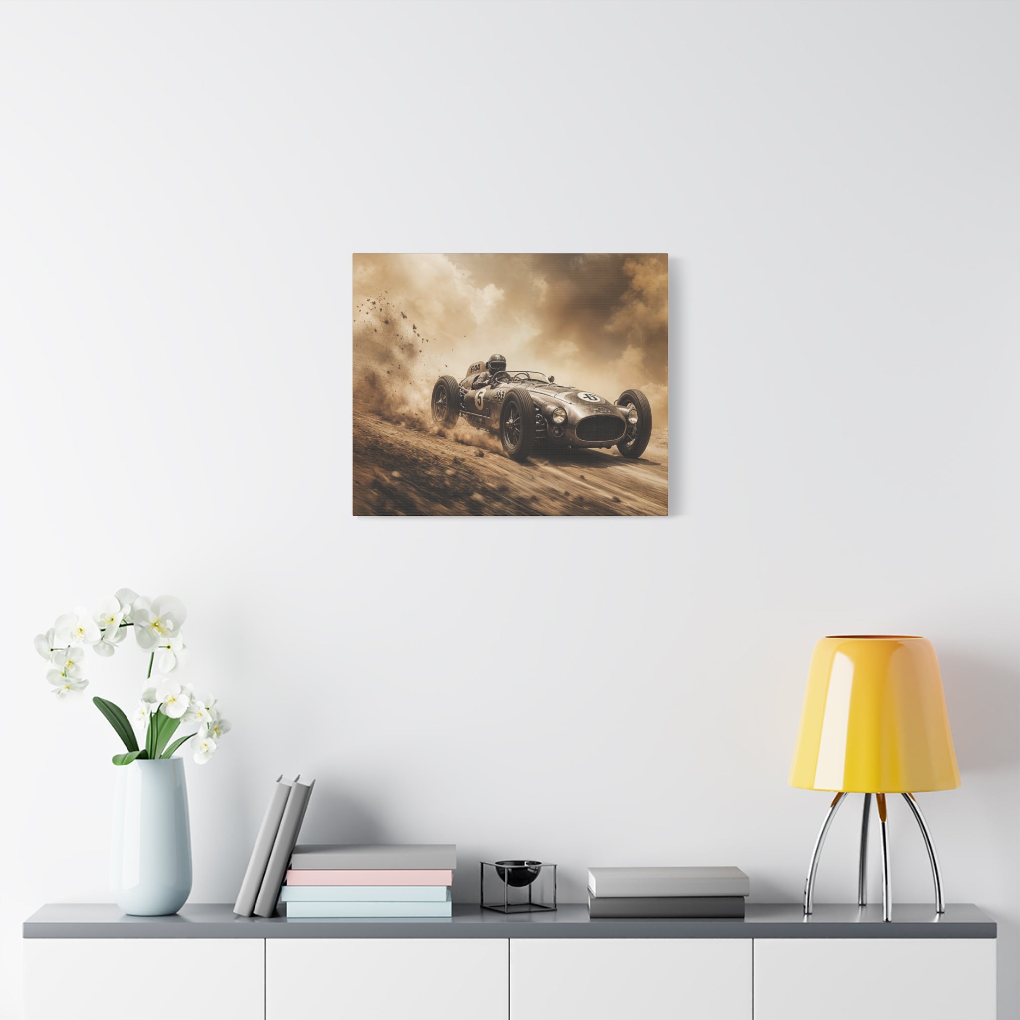 Vintage Racecar Wall Art Canvas – Sepia Classic Motorsport Print