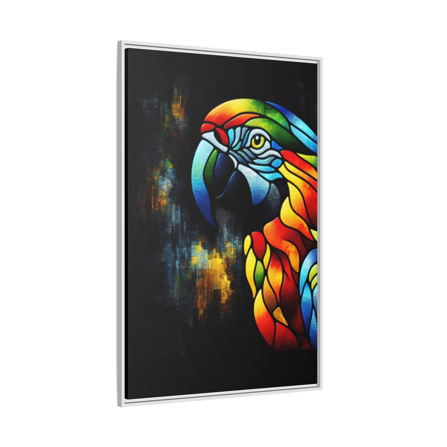 Framed Canvas Art Print, Regal and Rustic Parrot, Mosaic Style Art