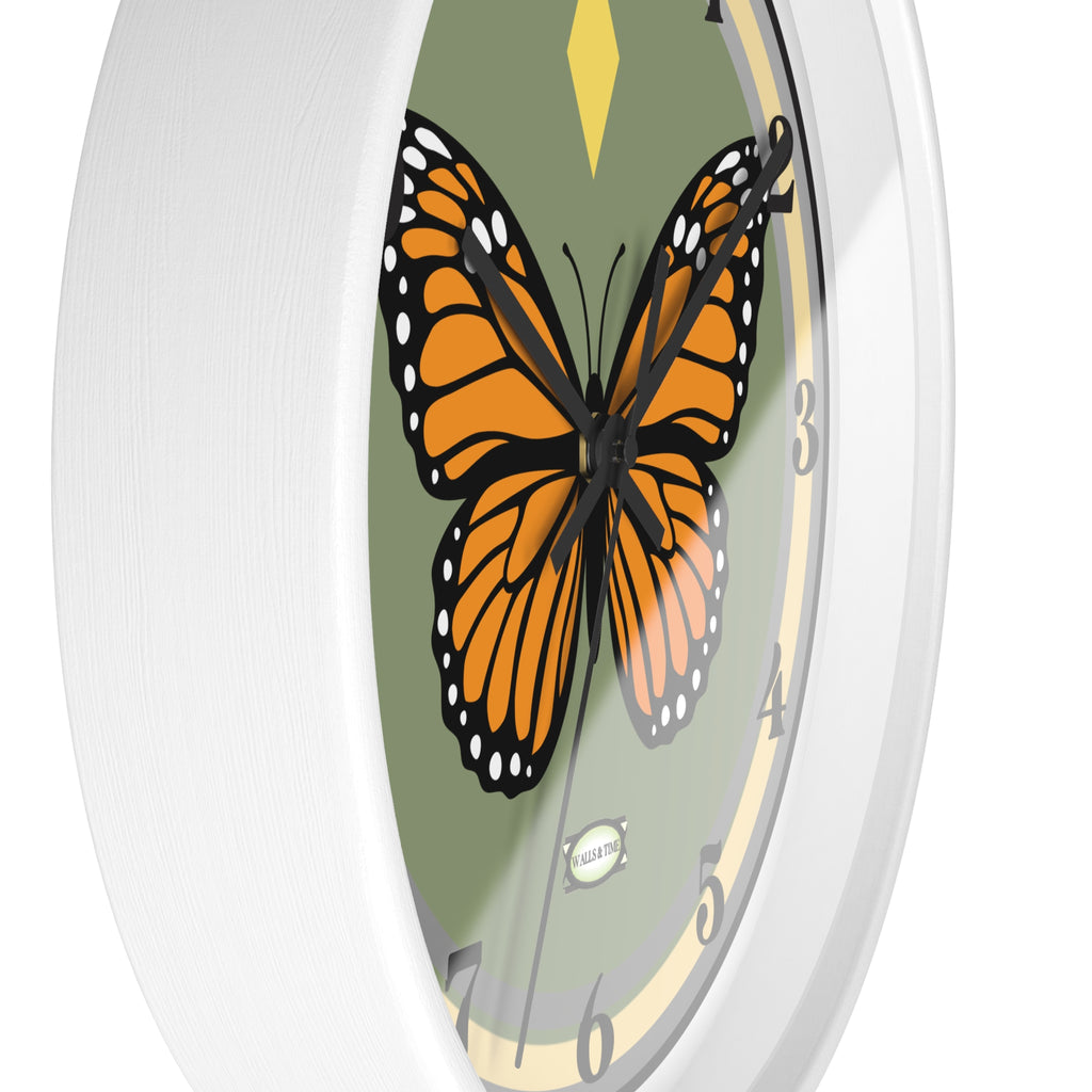 Silent Butterfly Wall Clock in Olive Green