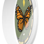 Silent Butterfly Wall Clock in Olive Green