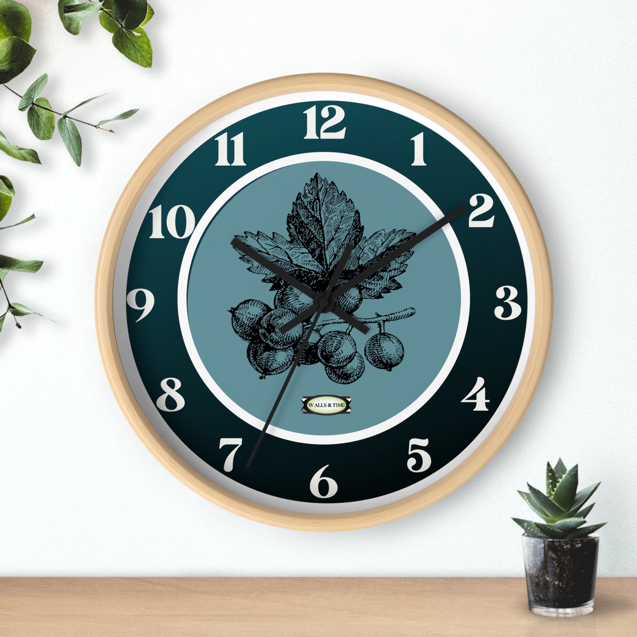 Botanical Chestnut Wall Clock — Vintage Plant Illustration Timepiece