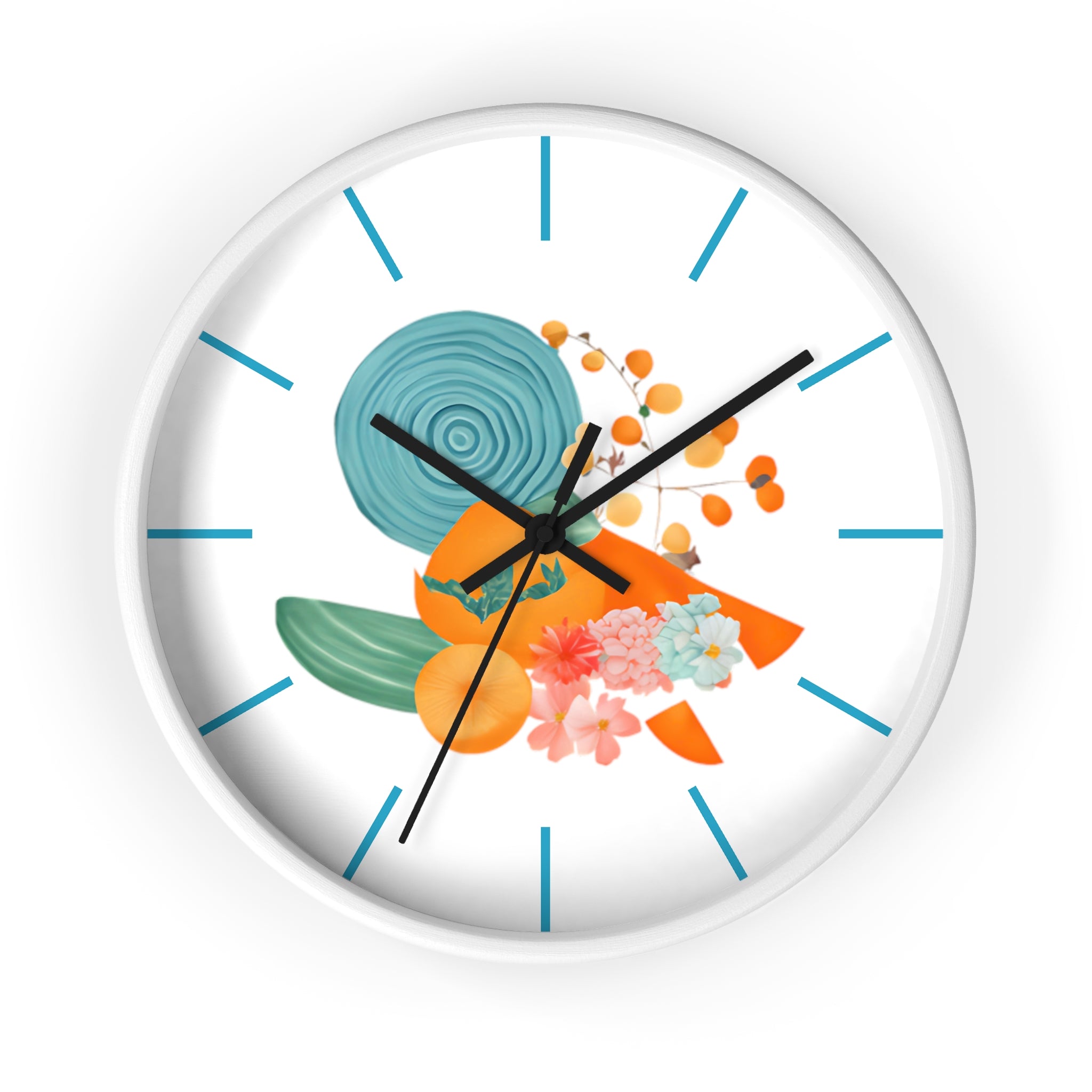 Wall Clock, w Albstract Art, Turquoise Orange