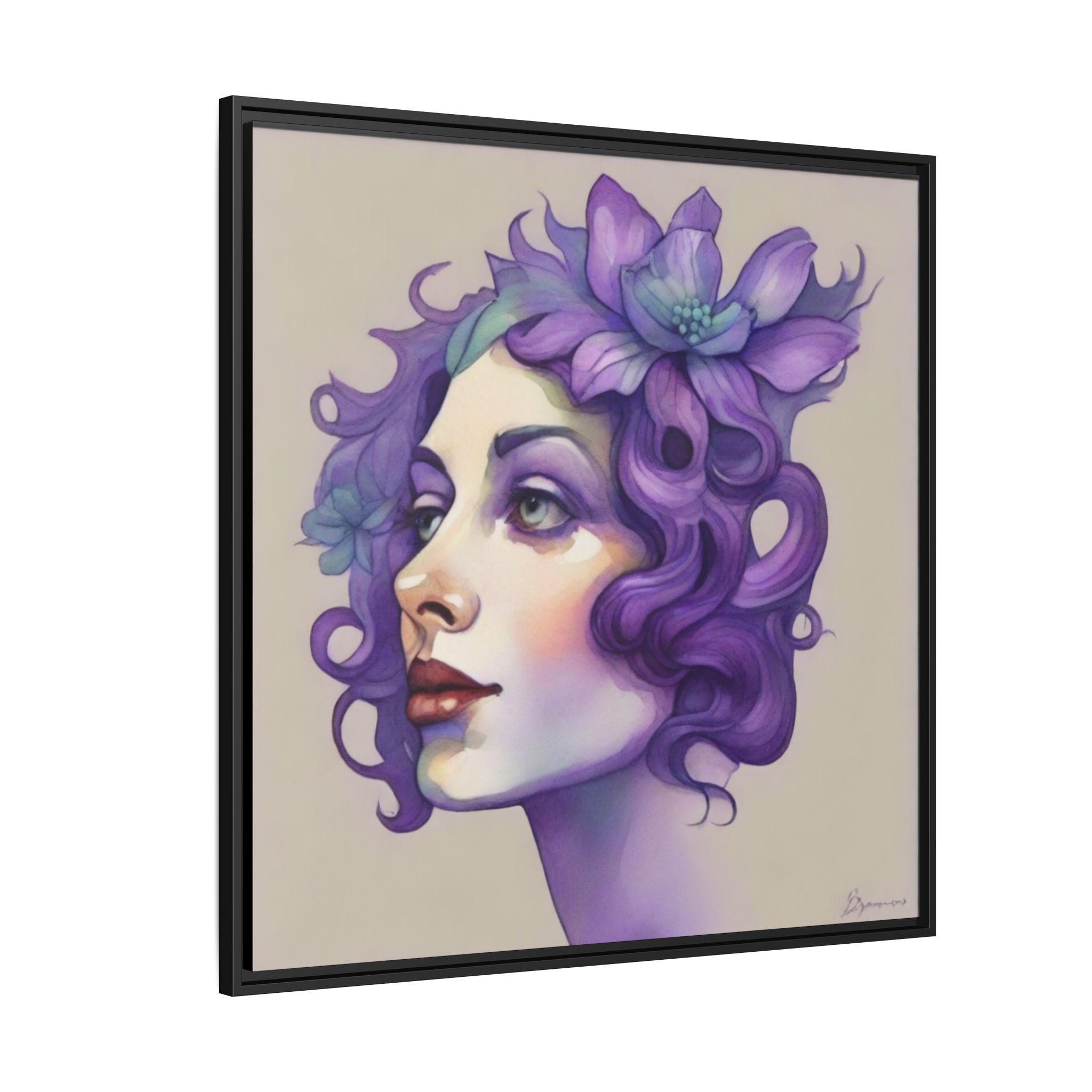 Purple Floral Portrait Matte Canvas Framed Wall Art