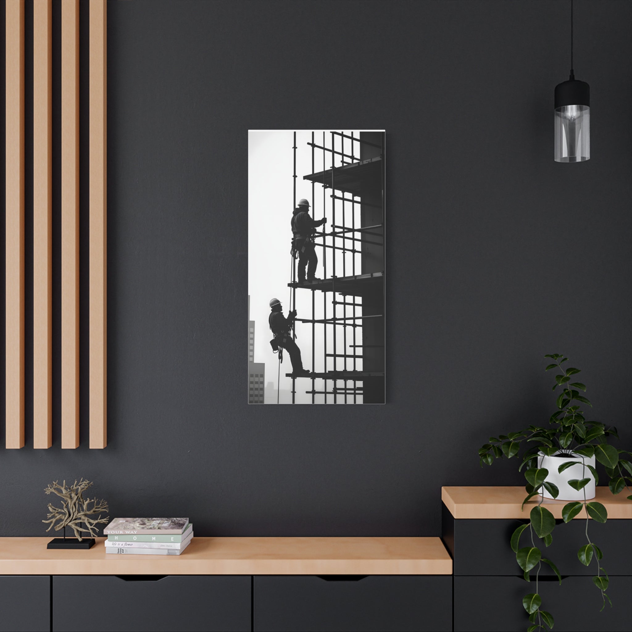 Construction Workers on Scaffolding Matte Stretched Canvas Print